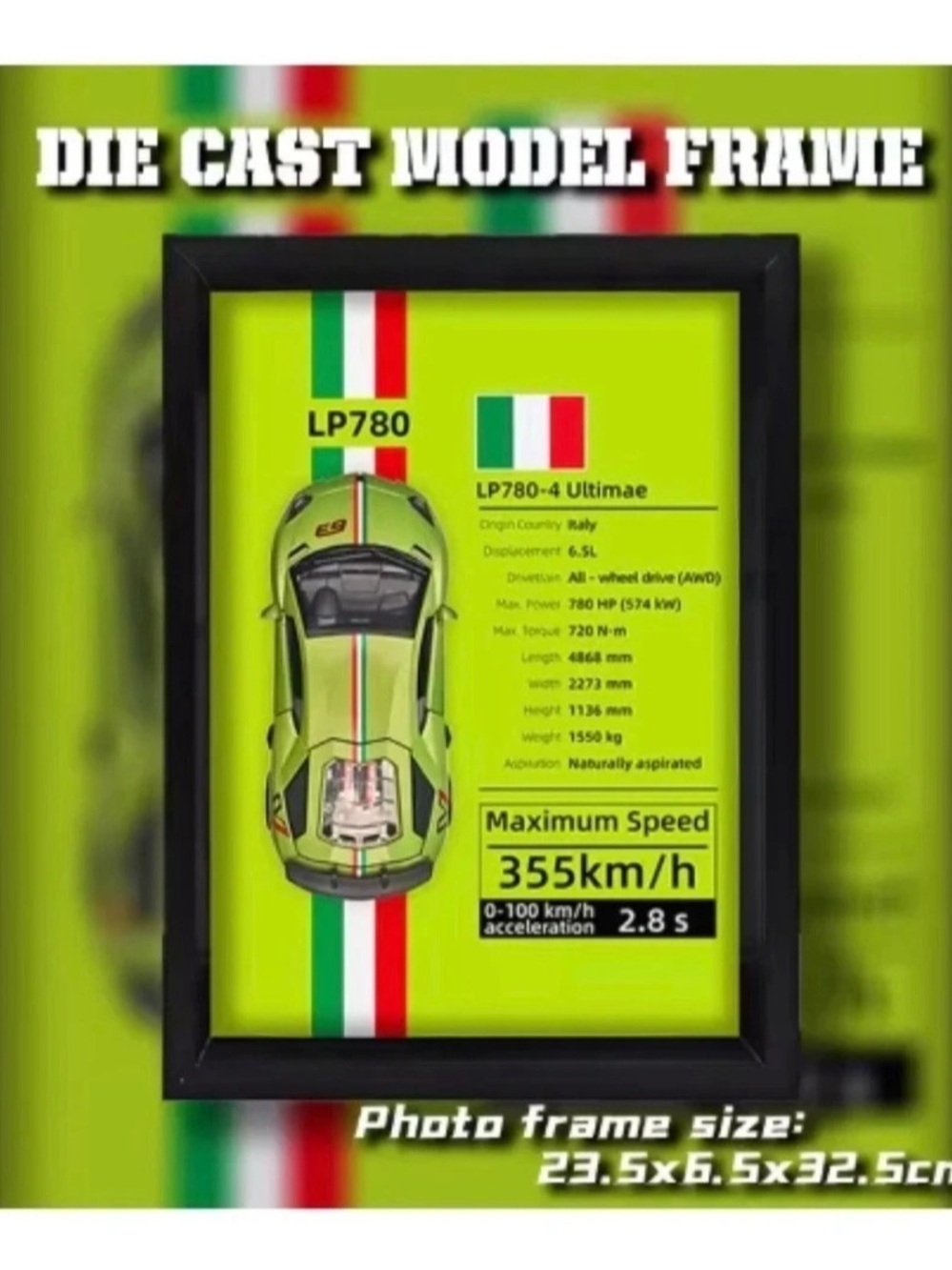 Lamborghini LP780-4 Ultimae Framed Green Automotive Print